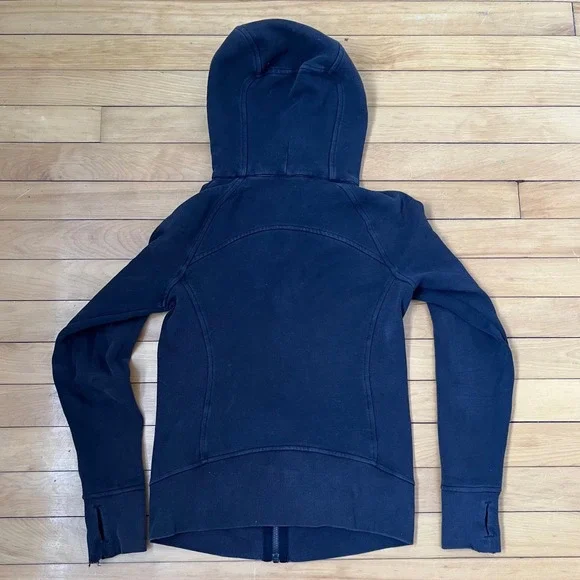 Lululemon Scuba Full-Zip Hoodie Black Cotton Blend Thumbholes Womens Size 4 - Picture 2 of 6